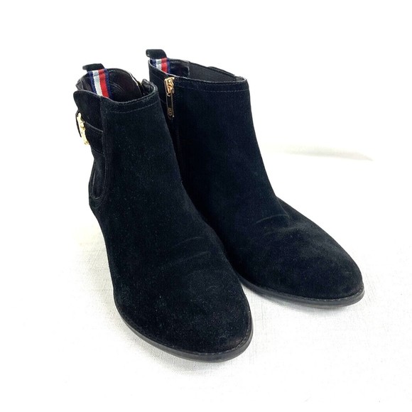 Tommy Hilfiger Women’s Bootie Black Size 10M Suede Boots Chelsea Gold Hardware - Picture 1 of 16
